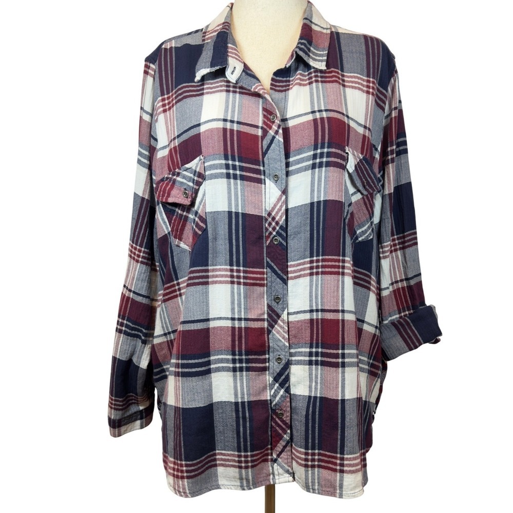Westbound Woman Mixed Media Button Up Blouse Top Women's 3X Office Workwear‎
